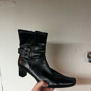 Women's Black Mid-Calf Leather Boot with Buckle